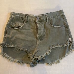 One Teaspoon Green Denim Shorts